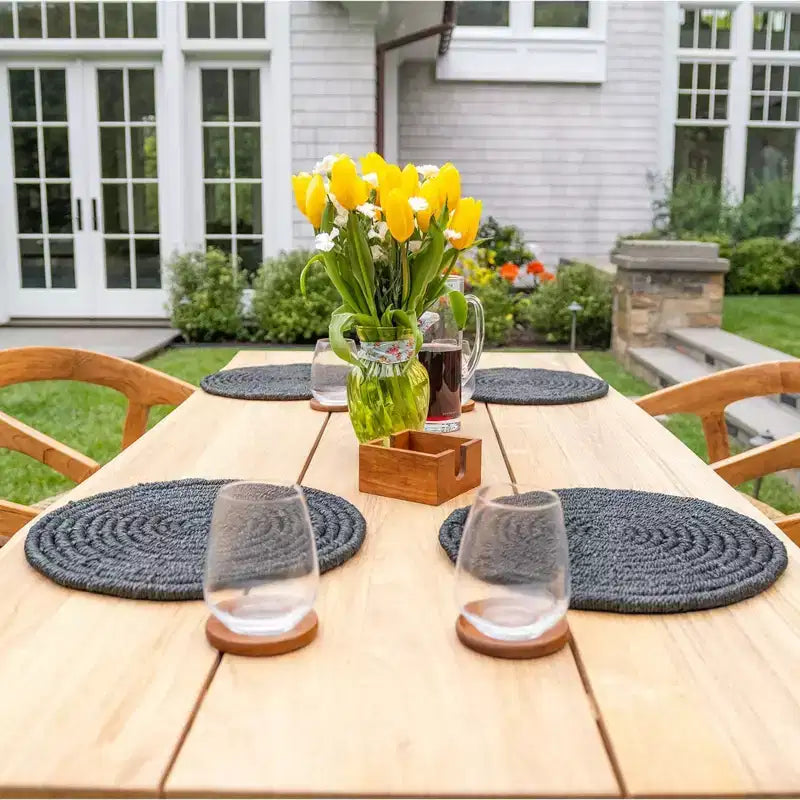 Table de salle à manger d'intérieur/extérieur en teck naturel 79" – Beige avec pieds noirs
