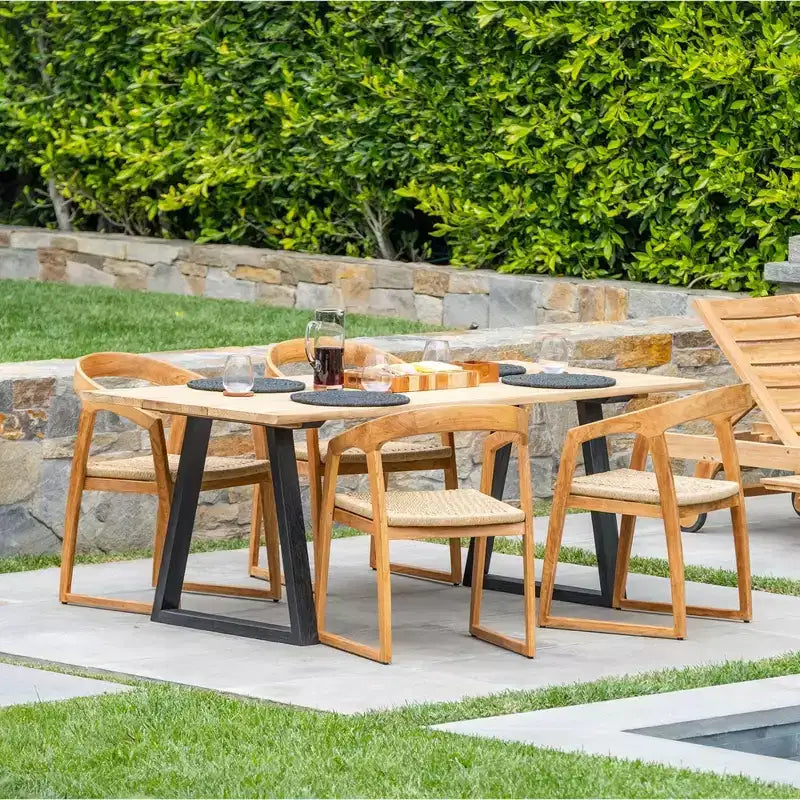 Table de salle à manger d'intérieur/extérieur en teck naturel 79" – Beige avec pieds noirs