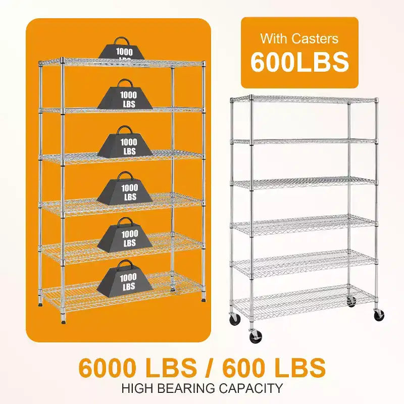 Étagère métallique à 6 niveaux robustes avec roulettes – Organiseur de garage