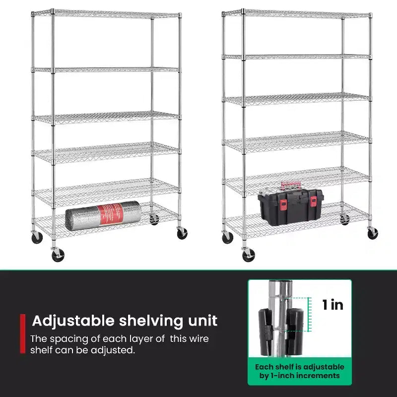 Étagère métallique à 6 niveaux robustes avec roulettes – Organiseur de garage