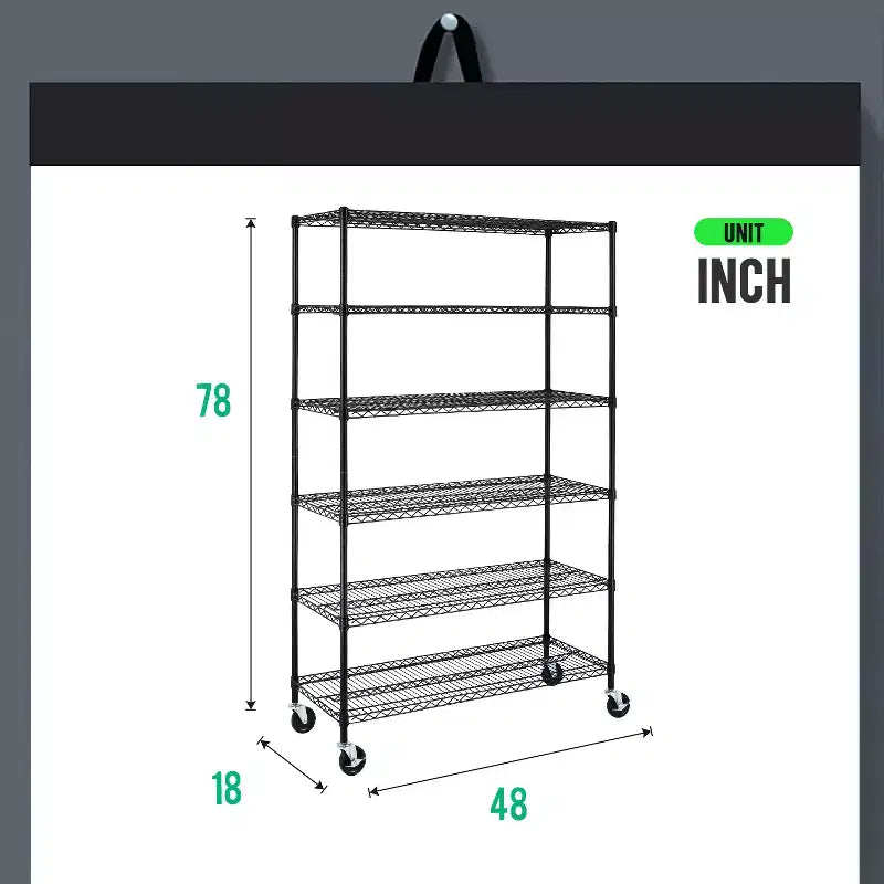 Étagère métallique à 6 niveaux robustes avec roulettes – Organiseur de garage
