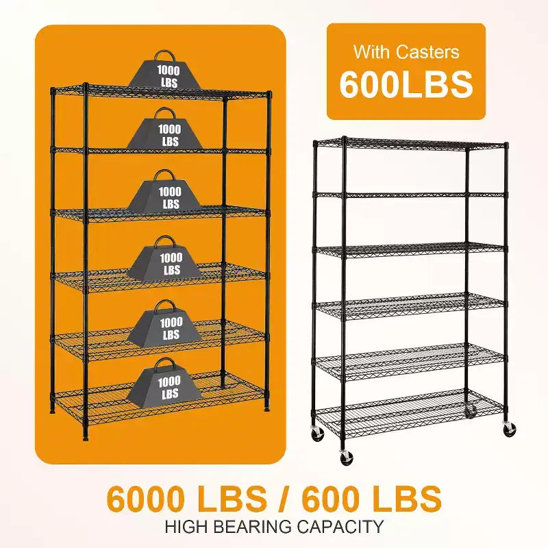 Étagère métallique à 6 niveaux robustes avec roulettes – Organiseur de garage