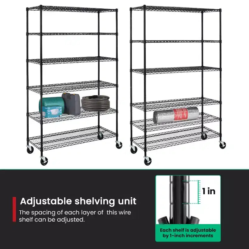 Étagère métallique à 6 niveaux robustes avec roulettes – Organiseur de garage