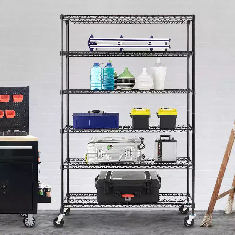 Étagère métallique à 6 niveaux robustes avec roulettes – Organiseur de garage