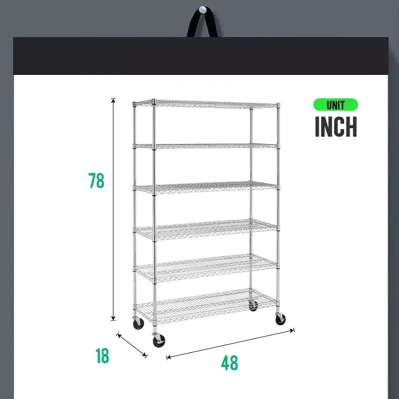 Étagère métallique à 6 niveaux robustes avec roulettes – Organiseur de garage