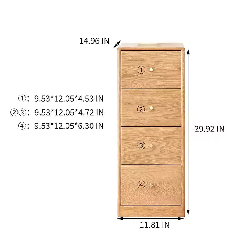Table de chevet en bois avec 4 tiroirs – Meuble de rangement de chevet autoportant