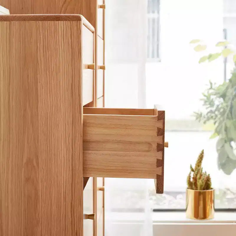 Table de chevet en bois avec 4 tiroirs – Meuble de rangement de chevet autoportant