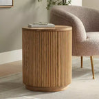 Table d'appoint ronde en chêne naturel rustique de 17,75" avec base cannelée marron