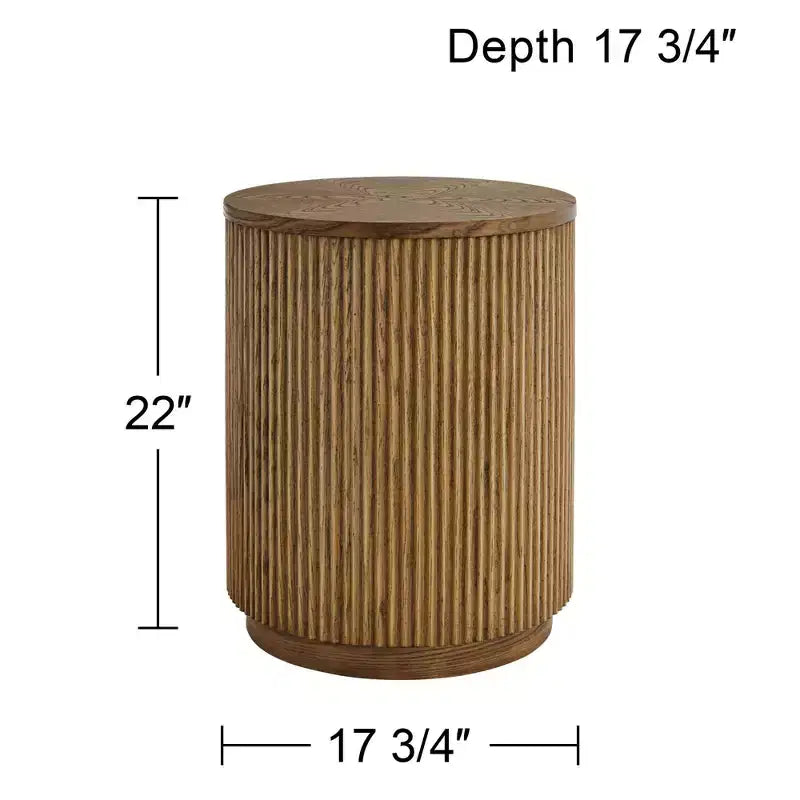 Table d'appoint ronde en chêne naturel rustique de 17,75" avec base cannelée marron