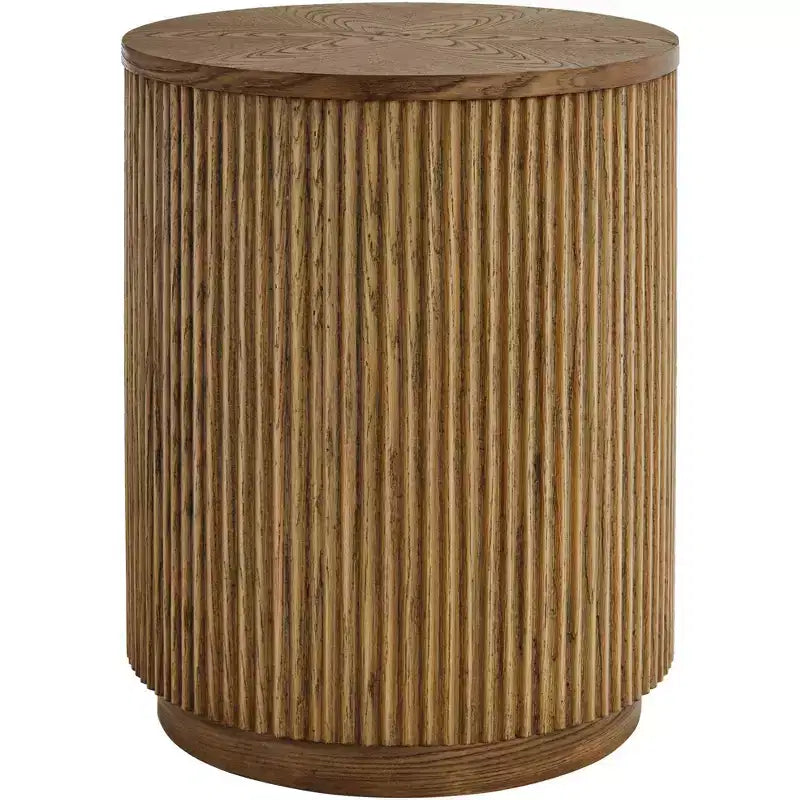 Table d'appoint ronde en chêne naturel rustique de 17,75" avec base cannelée marron