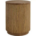 Table d'appoint ronde en chêne naturel rustique de 17,75" avec base cannelée marron