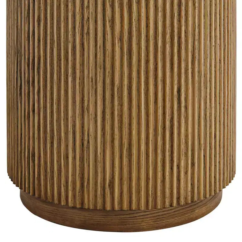 Table d'appoint ronde en chêne naturel rustique de 17,75" avec base cannelée marron